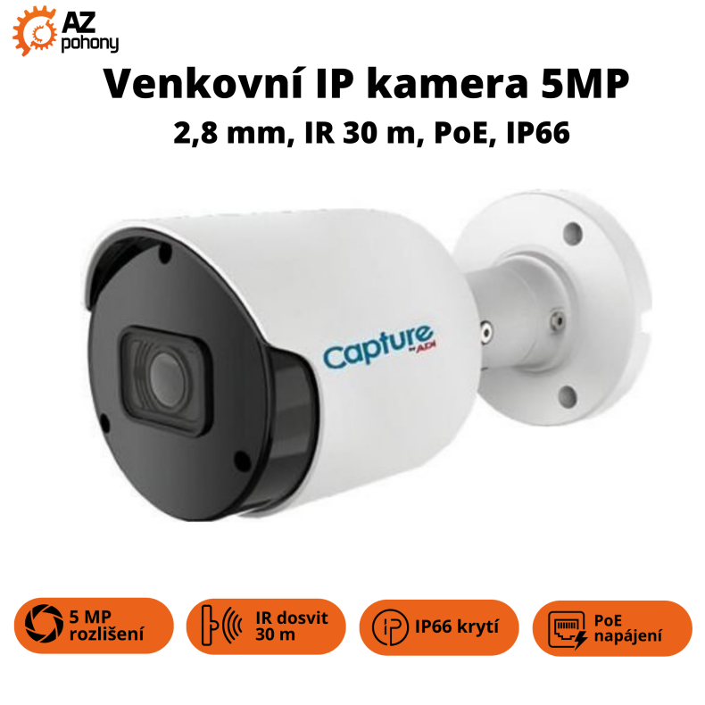 IP bullet kamera 5MP, 2,8 mm, IR 30 m, IP66